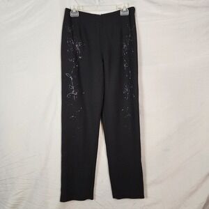 Vtg NIKI LIVAS Size 6 Black Beaded Floral‎ Design Mid Rise Formal Occasion Pants